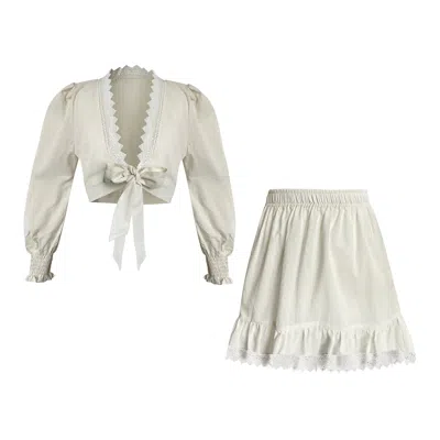 Toma Neutrals Monaco Linen Party Beach Holiday Set With Crop Top And Skirt Crochet In White