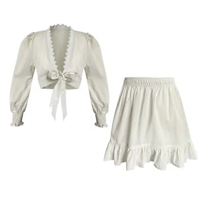 Toma Neutrals Monaco Linen Summer Party Beach Holiday Set With Crop Top And Skirt In White