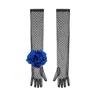 Toma Women's Black / Blue Long Black Polka Dot Elegant Gloves With Royal Blue Sequin Rose In Multi