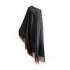 Toma Women's Black / Brown Brown Fringe Off Shoulder Summer Glam Maxi Black Dress In Multi