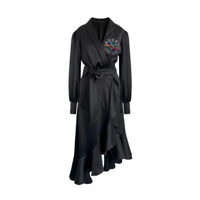 Toma Women's Black Clarice Evening Wrap Dress With Multicoloured Swarovski Crystals