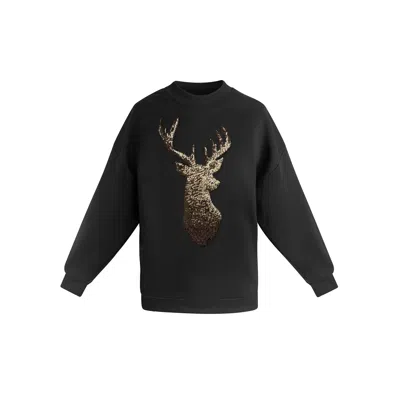 Toma Women's Black / Gold Gold Reindeer Christmas Sequin Black Sweatshirt In Multi