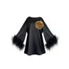 Toma Women's Black / Gold Jess Mini Little Black Party Dress With Gold Sequin Flower In Black