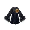 Toma Women's Black / Gold Jess Mini Little Black Velvet Dress Gold Flower In Black