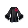 Toma Women's Black / Pink Jess Mini Little Black Party Dress With Fuchsia Sequin Flower In Multi