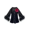 Toma Women's Black / Pink Jess Mini Little Black Velvet Dress Fuchsia Flower In Multi