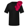 Toma Women's Black / Pink / Purple Flower Summer Sided Fuchsia Roses Black Cotton T-shirt