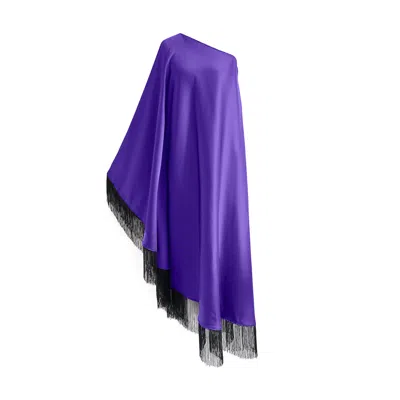 Toma Women's Black / Purple Black Fringe Off Shoulder Summer Glam Purple Maxi Dress In Blue