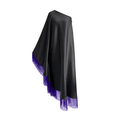 Toma Women's Black / Purple Purple Fringe Off Shoulder Summer Glam Maxi Black Dress In Multi