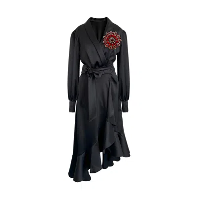 Toma Women's Black / Red Black Clarice Evening Wrap Dress With Red Rhinestone Crystals In Multi
