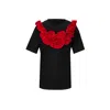 Toma Women's Black / Red Flower Summer Black Cotton T-shirt With Red Central Flowers
