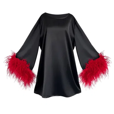 Toma Women's Black / Red Jess Mini Little Black Party Dress With Red Feathers In Multi