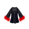 Toma Women's Black / Red Jess Mini Little Black Velvet Dress Red Feathers In Black