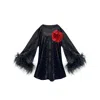 Toma Women's Black / Pink Jess Mini Little Black Velvet Dress Fuchsia Flower In Multi