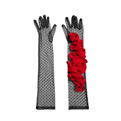 Toma Women's Black / Red Long Romantic Flamenco Polka Dot Lace Black And Red Gloves
