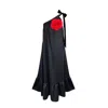 Toma Women's Black / Red Tango Holiday Vacation Summer One Shoulder Red Sequin Rose Dress