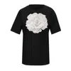 Toma Women's Black / White Flower Summer Black Cotton T-shirt With Sided White Sequin Rose