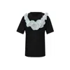 Toma Women's Black / White Flower Summer Black Cotton T-shirt With White Central Flowers