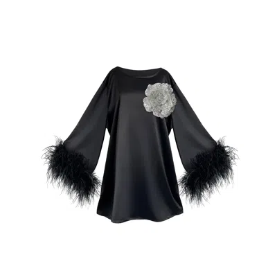 Toma Women's Black / White Jess Mini Little Black Party Dress With White Sequin Flower