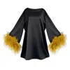 Toma Women's Black / Yellow Jess Mini Little Black Party Dress With Yellow Feathers In Black