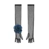 Toma Women's Blue / Black Long Black Polka Dot Elegant Gloves With Navy Blue Sequin Rose In Multi