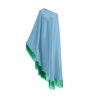 Toma Women's Blue / Green Green Fringe Off Shoulder Baby Blue Midi Dress In Multi