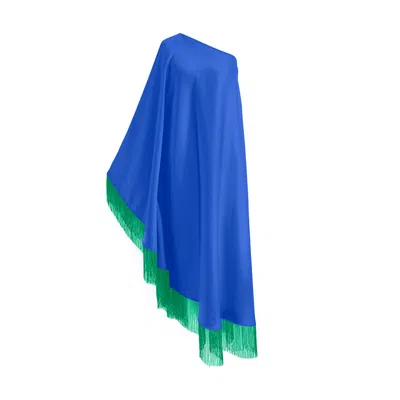 Toma Women's Blue / Green Green Fringe Off Shoulder Blue Summer Glam Maxi Dress In Multi