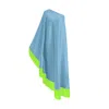 Toma Women's Blue / Green Neon Green Fringe Off Shoulder Baby Blue Midi Dress In Blue