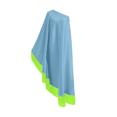 Toma Women's Blue / Green Neon Green Fringe Off Shoulder Baby Blue Midi Dress