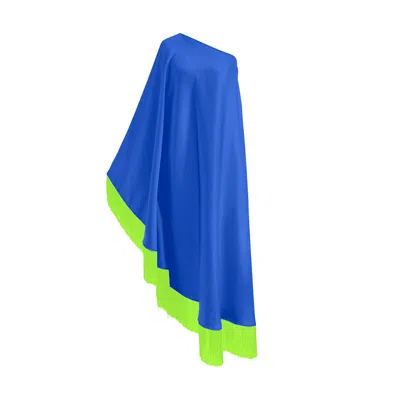 Toma Women's Blue / Green Neon Green Fringe Off Shoulder Blue Midi Dress In Multi