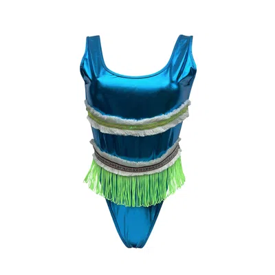 Toma Women's Blue Metallic Stage Party Costume Bodysuit