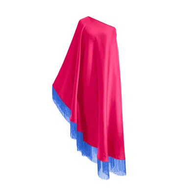 Toma Women's Blue / Pink Blue Fringe Off Shoulder Summer Glam Maxi Fuchsia Dress