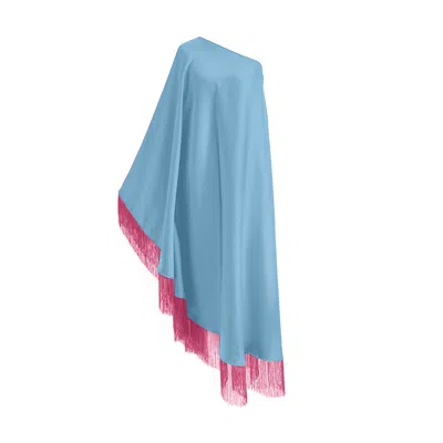 Toma Women's Blue / Pink Fuchsia Fringe Off Shoulder Baby Blue Midi Dress In Multi