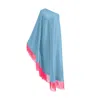 Toma Women's Blue / Pink Neon Pink Fringe Off Shoulder Baby Blue Midi Dress In Blue