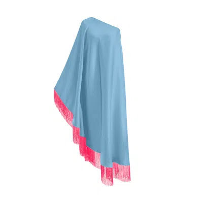 Toma Women's Blue / Pink Neon Pink Fringe Off Shoulder Baby Blue Midi Dress
