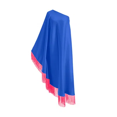 Toma Women's Blue / Pink Neon Pink Fringe Off Shoulder Blue Midi Dress