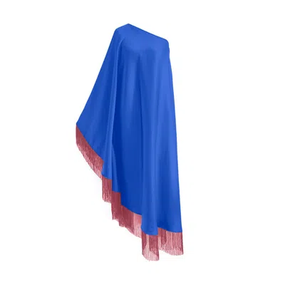 Toma Women's Blue / Pink Powder Pink Fringe Off Shoulder Blue Summer Glam Maxi Dress In Multi