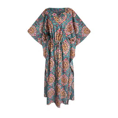 Toma Women's Blue / Red City Party Beach Holiday Kimono Kaftan One Size In Blue/red