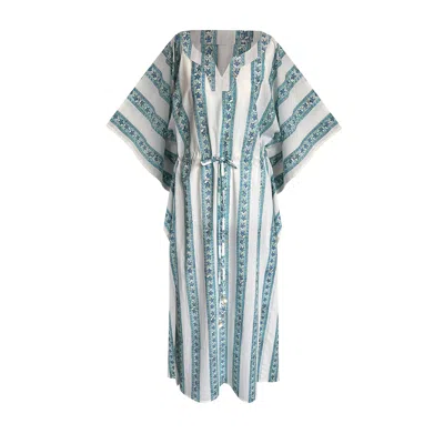 Toma Women's Blue / White Corfu Summer Party Beach Holiday Kimono Kaftan One Size In Blue/white