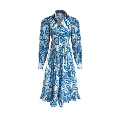 Toma Women's Blue / White Greece Carmen Dress Summer Vacation Holiday In Multi