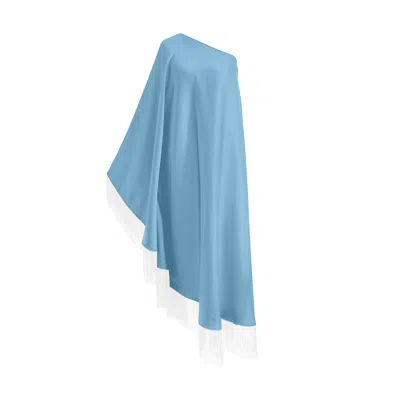 Toma Women's Blue / White White Fringe Off Shoulder Baby Blue Midi Dress In Multi