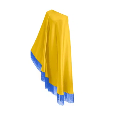 Toma Women's Blue / Yellow Blue Fringe Off Shoulder Summer Glam Maxi Yellow Dress