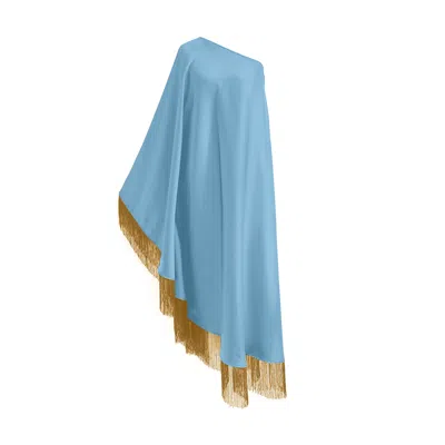 Toma Women's Blue / Yellow Yellow Fringe Off Shoulder Baby Blue Midi Dress In Multi