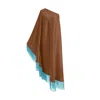 Toma Women's Brown / Blue Baby Blue Fringe Off Shoulder Glam Brown Midi Dress In Multi