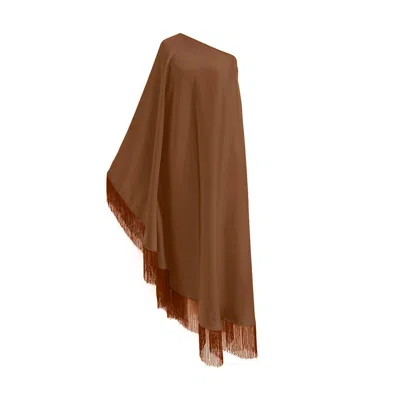Toma Women's Brown Fringe Off Shoulder Summer Glam Maxi Dress