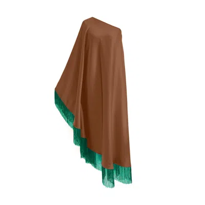 Toma Women's Brown / Green Green Fringe Off Shoulder Summer Glam Brown Maxi Dress In Multi
