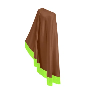 Toma Women's Brown / Green Neon Green Fringe Off Shoulder Brown Midi Dress In Multi