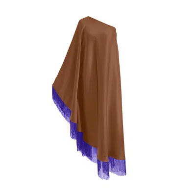 Toma Women's Brown / Purple Purple Fringe Off Shoulder Summer Glam Brown Maxi Dress In Multi