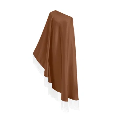 Toma Women's Brown / White White Fringe Off Shoulder Brown Midi Dress