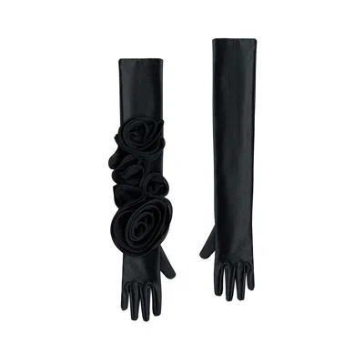 Toma Women's Chic Black Gloves With Black Rose